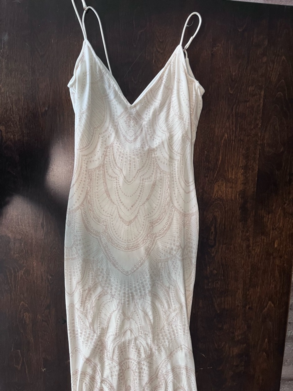 Cream glitter Slip Dress with Delicate Straps prom wedding